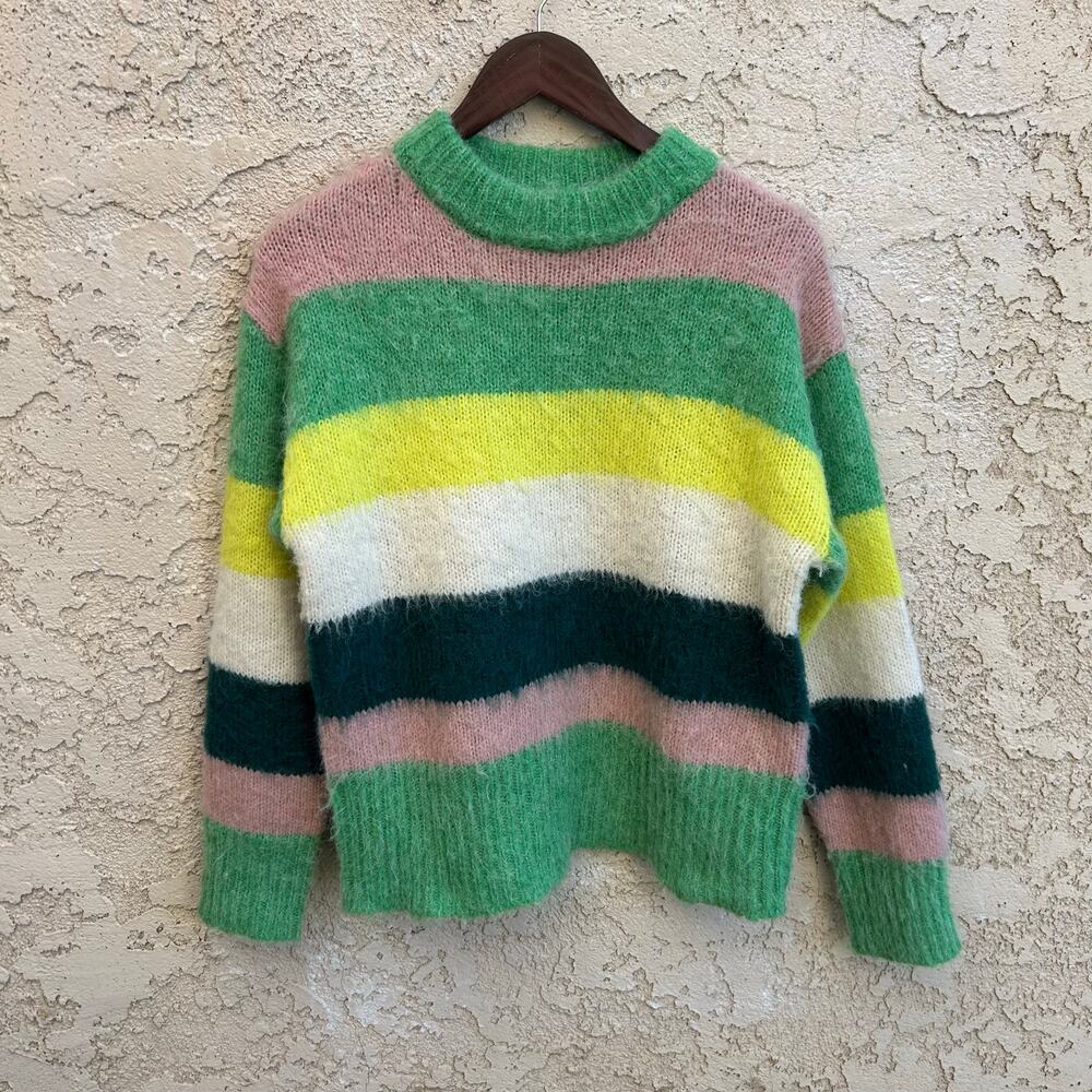 A New Day Fuzzy Stripe Sweater Pastel Colorblock Size Small - Picture 2 of 4